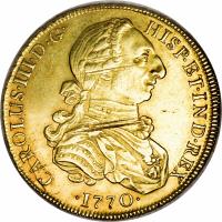 obverse of 8 Escudos - Carlos III (1768 - 1772) coin with KM# 73 from Peru.