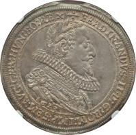 German States coin 1 Taler - Ferdinand II (1621 - 1623) obverse obverse of 1 Taler - Ferdinand II (1621 - 1623) coin with KM# A270 from German States. Inscription: FERDINANDVS.II.D:G:ROM:IMP:SEM:AVG:GER:HUN:BO:REX 1623