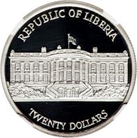 Liberia coin 20 Dollars - Inauguration of George W. Bush and Richard Cheney (2001) obverse obverse of 20 Dollars - Inauguration of George W. Bush and Richard Cheney (2001) coin with KM# 514 from Liberia. Inscription: REPUBLIC OF LIBERIA 20 DOLLARS