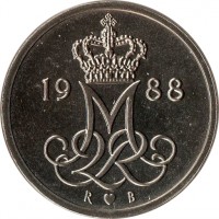 obverse of 10 Øre - Margrethe II (1973 - 1988) coin with KM# 860 from Denmark. Inscription: M 2 R 1981 S ♥ B