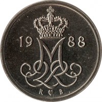 Denmark coin 10 Øre - Margrethe II (1973 - 1988) obverse obverse of 10 Øre - Margrethe II (1973 - 1988) coin with KM# 860 from Denmark. Inscription: M 2 R 1981 S ♥ B