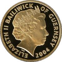 obverse of 25 Pounds - Elizabeth II - 60th Anniversary of the D-Day (2004) coin with KM# 152 from Guernsey. Inscription: ELIZABETH II BAILIWICK OF GUERNSEY 2004 IRB