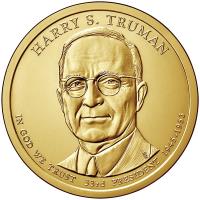 obverse of 1 Dollar - Harry S. Truman (2015) coin with KM# 606 from United States. Inscription: HARRY S. TRUMAN IN GOD WE TRUST 33rd PRESIDENT 1945-1953