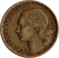 France coin 10 Francs (1950 - 1959) obverse obverse of 10 Francs (1950 - 1959) coin with KM# 915 from France. Inscription: REPUBLIQUE FRANÇAISE G GUIRAUD