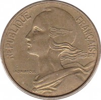 obverse of 50 Centimes (1962 - 1964) coin with KM# 939 from France. Inscription: REPUBLIQUE FRANÇAISE LAGRIFFOUL