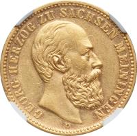 obverse of 20 Mark - Georg II (1882) coin with KM# 185 from German States. Inscription: GEORG HERZOG ZU SACHSEN MEININGEN