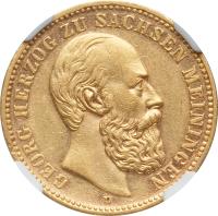 German States coin 20 Mark - Georg II (1882) obverse obverse of 20 Mark - Georg II (1882) coin with KM# 185 from German States. Inscription: GEORG HERZOG ZU SACHSEN MEININGEN