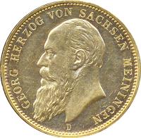 obverse of 20 Mark - Georg II (1900 - 1905) coin with KM# 195 from German States. Inscription: GEORG HERZOG VON SACHSEN MEININGEN D