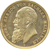 German States coin 20 Mark - Georg II (1900 - 1905) obverse obverse of 20 Mark - Georg II (1900 - 1905) coin with KM# 195 from German States. Inscription: GEORG HERZOG VON SACHSEN MEININGEN D