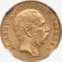 obverse of 10 Mark - Albert (1891 - 1902) coin with KM# 1247 from German States. Inscription: ALBERT KOENIG VON SACHSEN