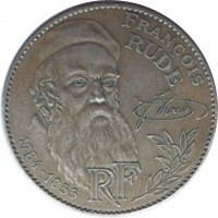 obverse of 10 Francs - François Rude (1984) coin with KM# 954 from France. Inscription: FRANÇOIS RUDE RF 1784-1855