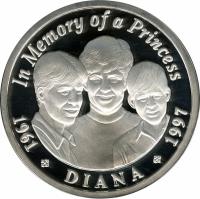 Zambia coin 2500 Kwacha - Death of Princess Diana (1997) reverse reverse of 2500 Kwacha - Death of Princess Diana (1997) coin with KM# 55 from Zambia. Inscription: In memory of a Princess 1961 1997 DIANA