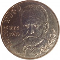France coin 10 Francs - Victor Hugo (1985) obverse obverse of 10 Francs - Victor Hugo (1985) coin with KM# 956 from France. Inscription: VICTOR HUGO 1885 - 1985 C.LESOT