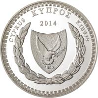 obverse of 5 Euro - The Poet Costas Montis (2014) coin with KM# 101 from Cyprus. Inscription: ΚΥΠΡΟΣ CYPRUS KIBRIS 2014