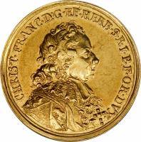 German States coin 2 Dukaten - Christoph Franz - Trade coinage (1724 - 1729) obverse obverse of 2 Dukaten - Christoph Franz - Trade coinage (1724 - 1729) coin with KM# 277 from German States. Inscription: CHRISTOPH · FRANC · D:G · EP · HERB · S · R · I · P · F · OR · DVX ·