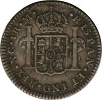 reverse of 1 Real - Carlos IV (1790 - 1808) coin with KM# 54 from Guatemala. Inscription: HISPAN ET IND REX NG 1R M