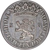 Dutch Republic coin 3 Gulden (1681 - 1694) obverse obverse of 3 Gulden (1681 - 1694) coin with KM# 61 from Dutch Republic. Inscription: 1681 3 G MO:NO:ARGENT:COMIT:HOLL: