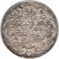 Swiss cantons coin 1 Batzen (1763 - 1765) reverse reverse of 1 Batzen (1763 - 1765) coin with KM# 164 from Swiss cantons. Inscription: I BATZEN 1765