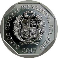 Peru coin 1 Nuevo Sol - Wealth and Pride of Peru: Petroglifos de Pusharo (2015) obverse obverse of 1 Nuevo Sol - Wealth and Pride of Peru: Petroglifos de Pusharo (2015) coin with KM# 342 from Peru. Inscription: BANCO CENTRAL DE RESERVA DEL PERÚ 2015