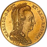 obverse of 1 Peça - Maria I (1787) coin with KM# 295 from Portugal. Inscription: MARIA · I · D · G · PORT · ET · ALG · REGINA 1793