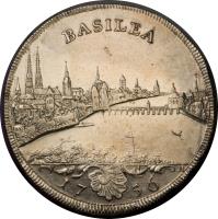 obverse of 1 Thaler (1756) coin with KM# 158 from Swiss cantons. Inscription: BASILEA 1756