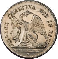 Swiss cantons coin 1 Thaler (1756) reverse reverse of 1 Thaler (1756) coin with KM# 158 from Swiss cantons. Inscription: DOMINE CONSERVA NOS IN PACE H