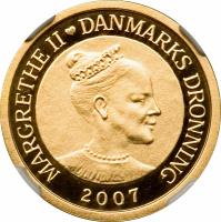 Denmark coin 1000 Kroner - Margrethe II - International Polar Year (2007) obverse obverse of 1000 Kroner - Margrethe II - International Polar Year (2007) coin with KM# 918 from Denmark. Inscription: MARGRETHE II DANMARKS DRONNING 2007