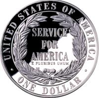 United States coin 1 Dollar - Corporation for National and Community Service (1996) reverse reverse of 1 Dollar - Corporation for National and Community Service (1996) coin with KM# 275 from United States. Inscription: UNITED STATES OF AMERICA SERVICE FOR AMERICA E PLURIBUS UNUM ONE DOLLAR