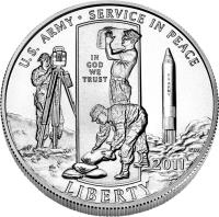 United States coin 1/2 Dollar - United States Army (2011) obverse obverse of 1/2 Dollar - United States Army (2011) coin with KM# 506 from United States. Inscription: U.S. ARMY SERVICE IN PEACE IN GOD WE TRUST 2011 LIBERTY
