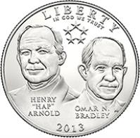 United States coin 1/2 Dollar - US Army 5-Star Generals: Henry Arnold and Omar Bradley (2013) obverse obverse of 1/2 Dollar - US Army 5-Star Generals: Henry Arnold and Omar Bradley (2013) coin with KM# 554 from United States. Inscription: LIBERTY IN GOD WE TRUST * * * * * HENRY