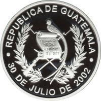 obverse of 1 Quetzal - Canonization of Brother Pedro Betancourt (2002) coin with KM# 287 from Guatemala. Inscription: · REPUBLICA DE GUATEMALA · 20 DE JULIO DE 2002