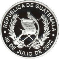 Guatemala coin 1 Quetzal - Canonization of Brother Pedro Betancourt (2002) obverse obverse of 1 Quetzal - Canonization of Brother Pedro Betancourt (2002) coin with KM# 287 from Guatemala. Inscription: · REPUBLICA DE GUATEMALA · 20 DE JULIO DE 2002