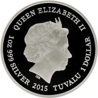 obverse of 1 Dollar - Elizabeth II - Famous Ships That Never Sailed: The Nautilus (2015) coin from Tuvalu. Inscription: QUEEN ELIZABETH II IRB 1 OZ 999 SILVER 2015 TUVALU 1 DOLLAR