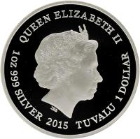 Tuvalu coin 1 Dollar - Elizabeth II - Famous Ships That Never Sailed: The Nautilus (2015) obverse obverse of 1 Dollar - Elizabeth II - Famous Ships That Never Sailed: The Nautilus (2015) coin from Tuvalu. Inscription: QUEEN ELIZABETH II IRB 1 OZ 999 SILVER 2015 TUVALU 1 DOLLAR