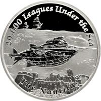 reverse of 1 Dollar - Elizabeth II - Famous Ships That Never Sailed: The Nautilus (2015) coin from Tuvalu. Inscription: 20,000 Leagues Under the Sea The Nautilus