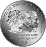 Uruguay coin 2000 Pesos Uruguayos - General Land Regulation of 1815 (2015) reverse reverse of 2000 Pesos Uruguayos - General Land Regulation of 1815 (2015) coin with KM# 142 from Uruguay. Inscription: BICENTENARIO DEL REGLAMENTO DE TIERRAS DE 1815