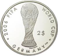 reverse of 2 Dollars - Elizabeth II - World Cup Football 2006 (2004) coin with KM# 108 from Fiji. Inscription: 2006 FIFA WORLD CUP 2$ © 1974 FIFA TM · GERMANY™ ·