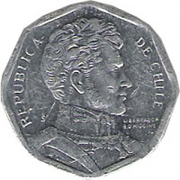 Chile coin 1 Peso (1992 - 2013) obverse obverse of 1 Peso (1992 - 2013) coin with KM# 231 from Chile. Inscription: REPUBLICA DE CHILE So LIBERTADOR B. O'HIGGINS R.THENOT