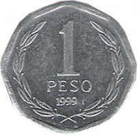 Chile coin 1 Peso (1992 - 2013) reverse reverse of 1 Peso (1992 - 2013) coin with KM# 231 from Chile. Inscription: 1 PESO 2006