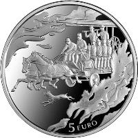 reverse of 5 Euro - 150 years of firefighting in Latvia (2015) coin with KM# 167 from Latvia. Inscription: 5 EURO