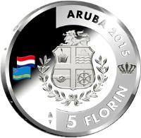 obverse of 5 Florin - Willem-Alexander - 200 years Kingdom of the Netherlands (2015) coin with KM# 60 from Aruba. Inscription: ARUBA 2015 5 FLORIN