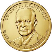 United States coin 1 Dollar - Dwight D. Eisenhower (2015) obverse obverse of 1 Dollar - Dwight D. Eisenhower (2015) coin with KM# 607 from United States. Inscription: DWIGHT D. EISENHOWER IN GOD WE TRUST 34th PRESIDENT 1953-1961