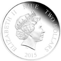 Niue coin 2 Dollars - Elizabeth II - Disney Characters: Ariel (2015) obverse obverse of 2 Dollars - Elizabeth II - Disney Characters: Ariel (2015) coin from Niue. Inscription: ELIZABETH II NIUE TWO DOLLARS 2015