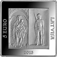 Latvia coin 5 Euro - 500 Years of the Riga Castle (2015) obverse obverse of 5 Euro - 500 Years of the Riga Castle (2015) coin with KM# 169 from Latvia. Inscription: 5 EURO LATVIJA 2015