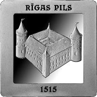 reverse of 5 Euro - 500 Years of the Riga Castle (2015) coin with KM# 169 from Latvia. Inscription: RĪGAS PILS 1515