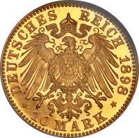 German States coin 10 Mark - Günther Viktor (1898) reverse reverse of 10 Mark - Günther Viktor (1898) coin with KM# 187 from German States. Inscription: DEUTSCHES REICH 1898 * 10 MARK *