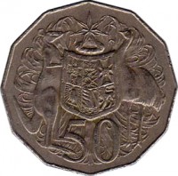 Australia coin 50 Cents - Elizabeth II - Dodecagonal (1969 - 1984) reverse reverse of 50 Cents - Elizabeth II - Dodecagonal (1969 - 1984) coin with KM# 68 from Australia. Inscription: 50 SD