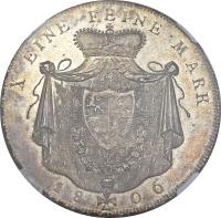 German States coin 1 Taler - Heinrich XIII (1806 - 1807) reverse reverse of 1 Taler - Heinrich XIII (1806 - 1807) coin with KM# 93 from German States. Inscription: X EINE FEINE MARK 1806