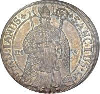 German States coin 1 Taler - Johann Gottfried II (1693) reverse reverse of 1 Taler - Johann Gottfried II (1693) coin with KM# 205 from German States. Inscription: SANCTUS* / *KILIANUS 16 / 93 IM / W