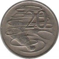 reverse of 20 Cents - Elizabeth II (1966 - 1984) coin with KM# 66 from Australia. Inscription: 20 SD